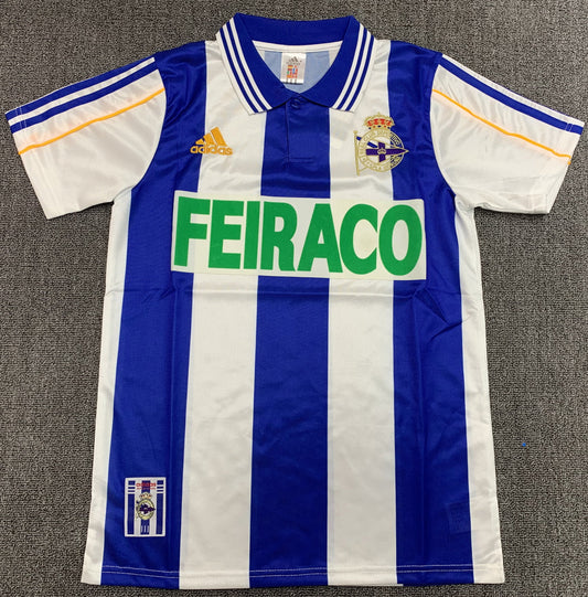 Camiseta Retro de Hombre Deportivo La Coruña Azul y Blanca - 1999/00