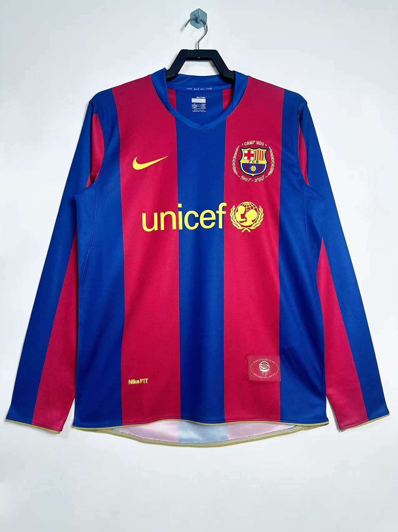 Maillot Rétro Domicile Homme à Manches Longues FC Barcelone - 2007/08